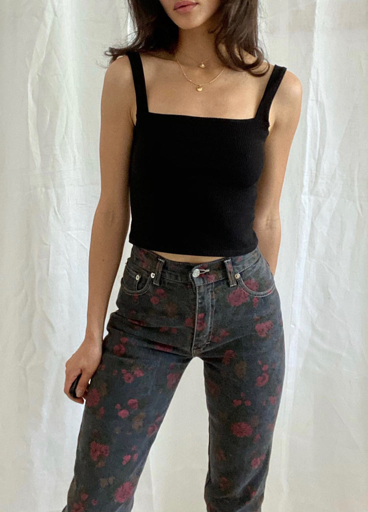 Jeans Floral Taille Haute